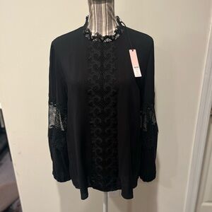 Chicos blk lace & cut out BLACK LABEL blouse sz 12 NWT